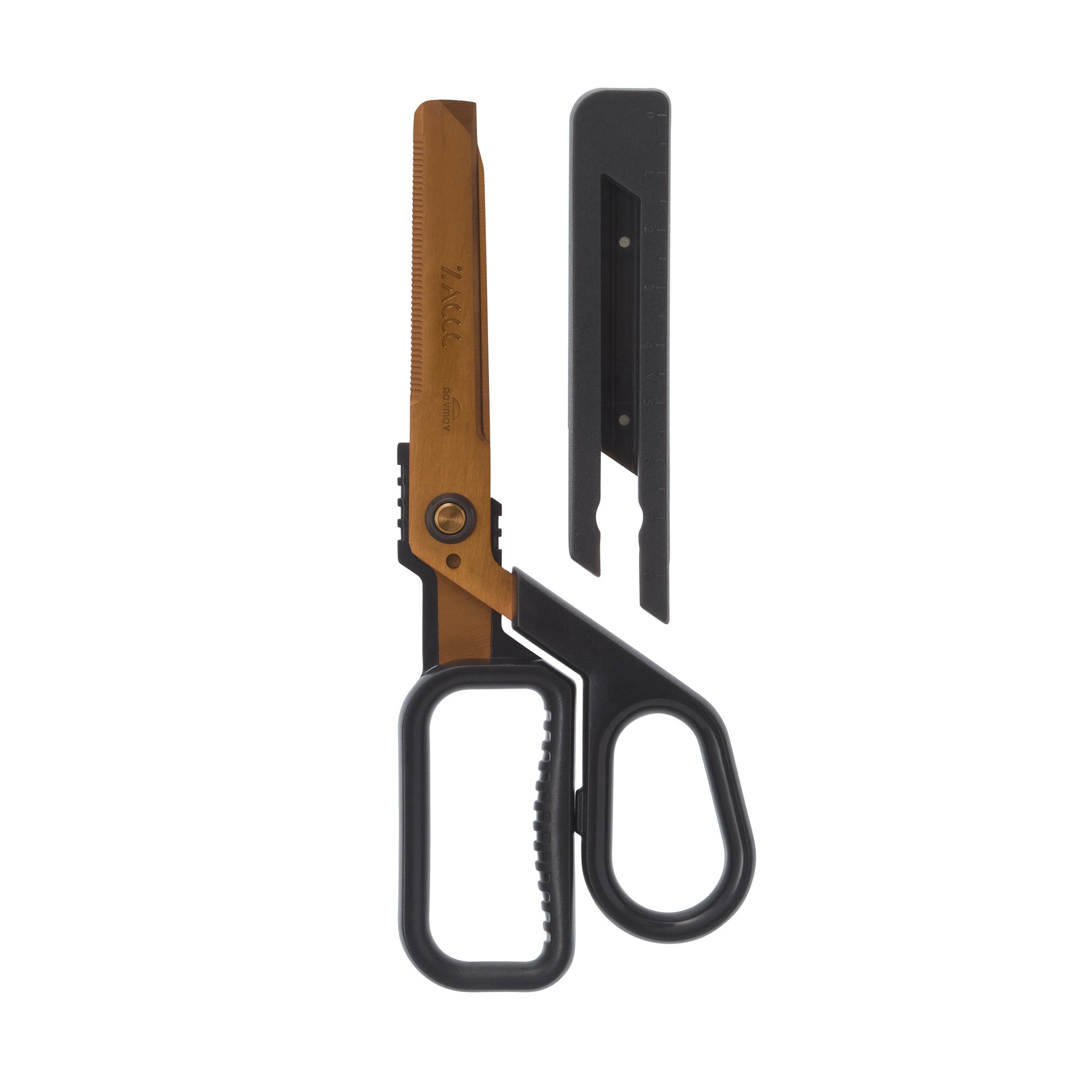 ハサミ ZACCC ザック チタンコート 段ボール ダンボールカッター 解体 開梱用 開封 開ける 金属 ステンレス製 錆びない 錆び防止 マグネット 磁石 メモリ 目盛り 付き 針金 切る 道具 多機能 万能 多目的 切れ味抜群 ノコギリ刃 レイメイ藤井 SH1358 黒 ブラック グレー