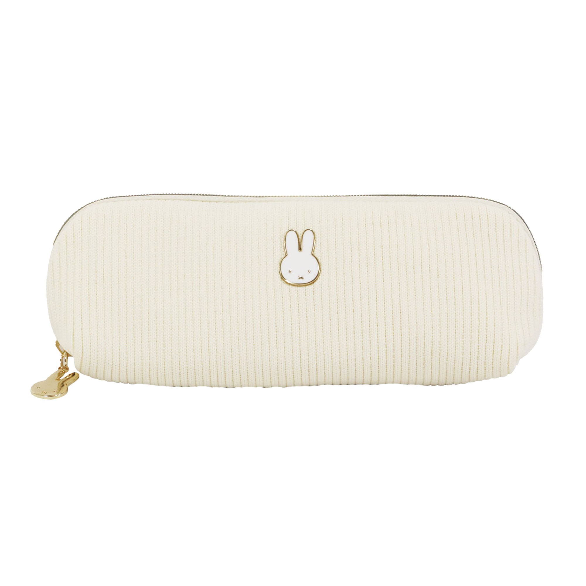 ペンケース ミッフィー miffy ペンポーチ 筆箱 キャラクター 小物入れ フェイスシリーズ EB474 スリム コンパクト おしゃれ かわいい 大人 うさぎ ニット 布 ファスナー メイクポーチ 化粧ポーチ ロングポーチ 女子 高校生 中学生 通勤 通学 文房具 雑貨 アイボリー グレー