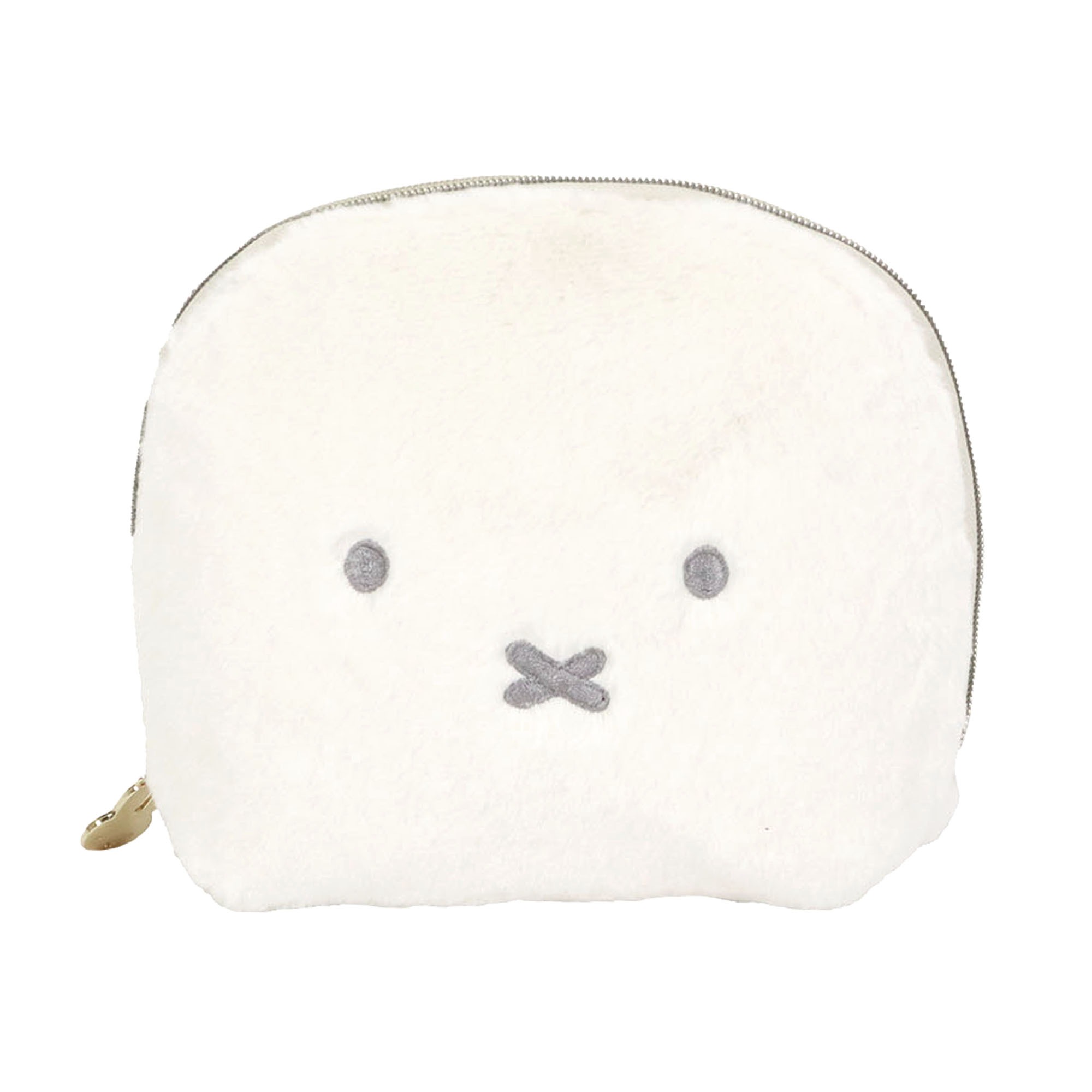 ポーチ ミッフィー miffy コスメポーチ レディース フェイスシリーズ EB481 キャラクター 化粧ポーチ ラウンドポーチ ファー ぬいぐるみポーチ おしゃれ かわいい ふわふわ うさぎ 小物入れ マチあり 内ポケット バンド付き 大人 女性 アイボリー グレー ギフト プレゼント