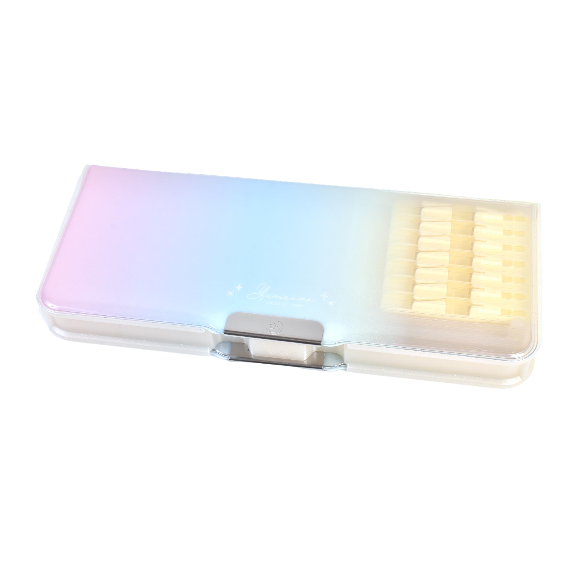 筆箱 小学生 ペンケース 女の子 文房具 両面筆箱 クリア かわいい ふでばこ 透明 おしゃれ 小学校 入学準備 入学祝い 女子 子供 文具 箱型 両面ペンケース 時間割表 鉛筆削り付き 軽量 コンパクト 新学期 新一年生 グラデーション パープル ブルー レインボー プレゼント