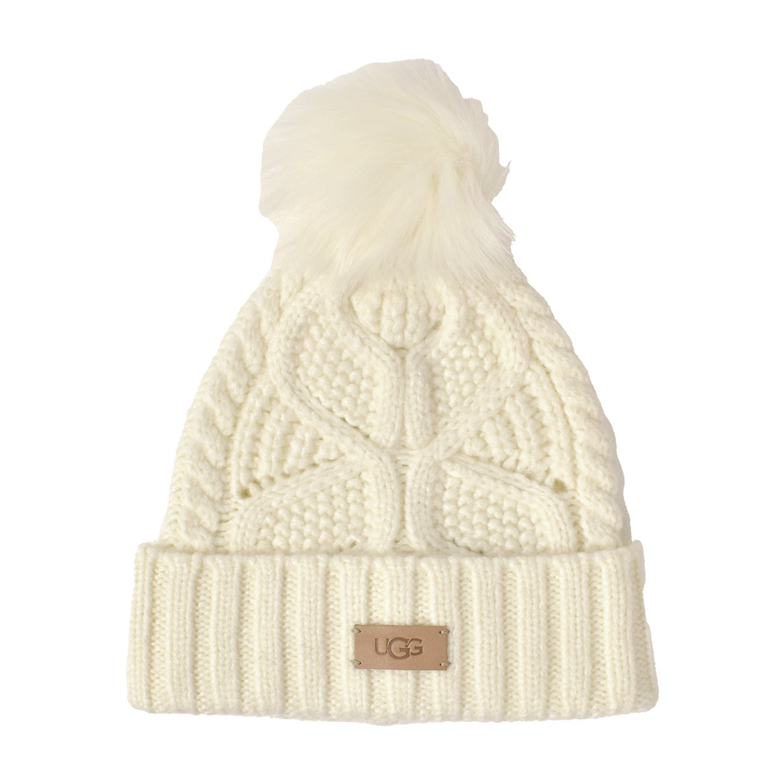 ニット帽 ビーニー UGG レディース ブランド アグ 100819 冬 おしゃれ かわいい ポンポン ビーニー帽 ハット 帽子 ニットキャップ 暖かい 防寒 寒さ対策 シンプル ロゴ ブラック ホワイト ブラウン ウール混 ケーブル編み 長め カジュアル 誕生日 クリスマス プレゼント