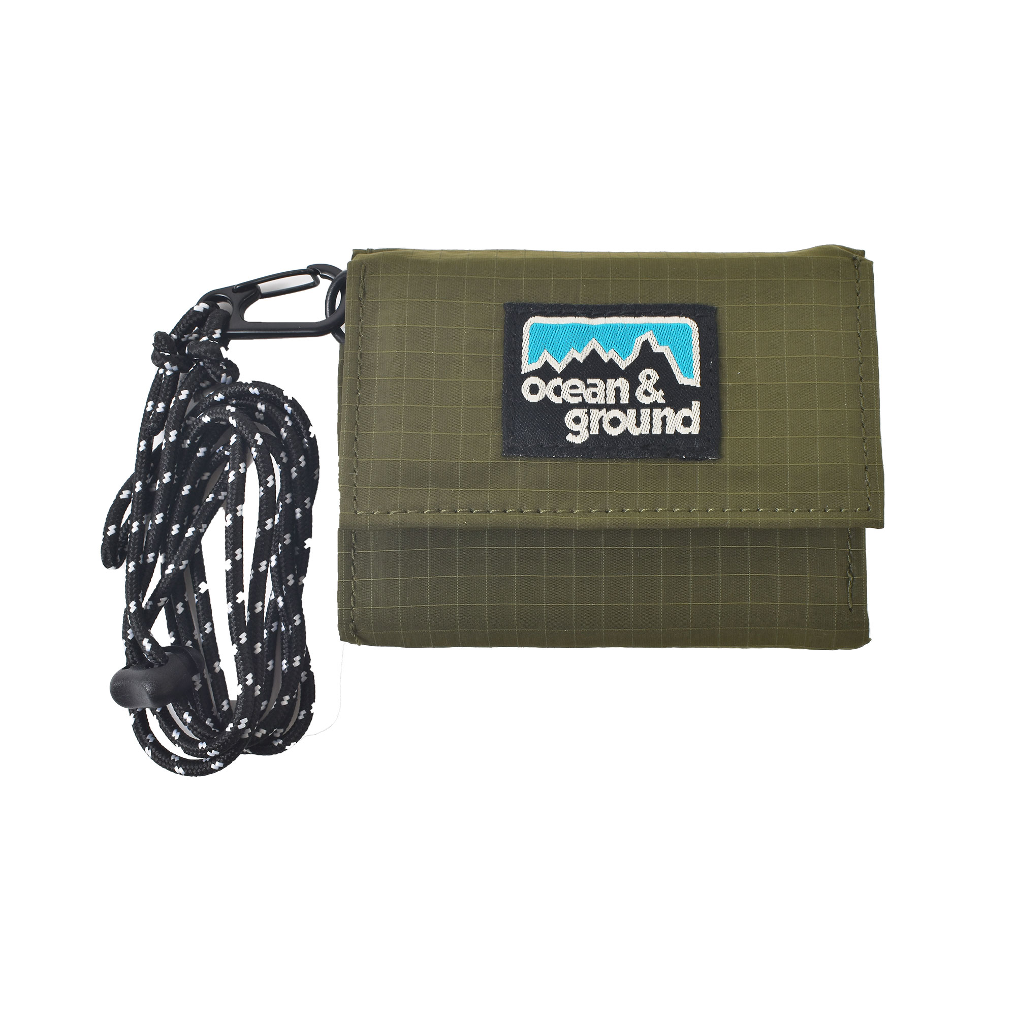 財布 三つ折り ネックウォレット OCEAN＆GROUND オーシャンアンドグラウンド キッズ 子供 小学生 男の子 女の子 ジュニア ナイロン ストラップ付き 小さい コンパクト かわいい 軽い 撥水 小銭入れ コインケース 黒 ブラック 青 ブルー グレー カーキ オリーブ グリーン