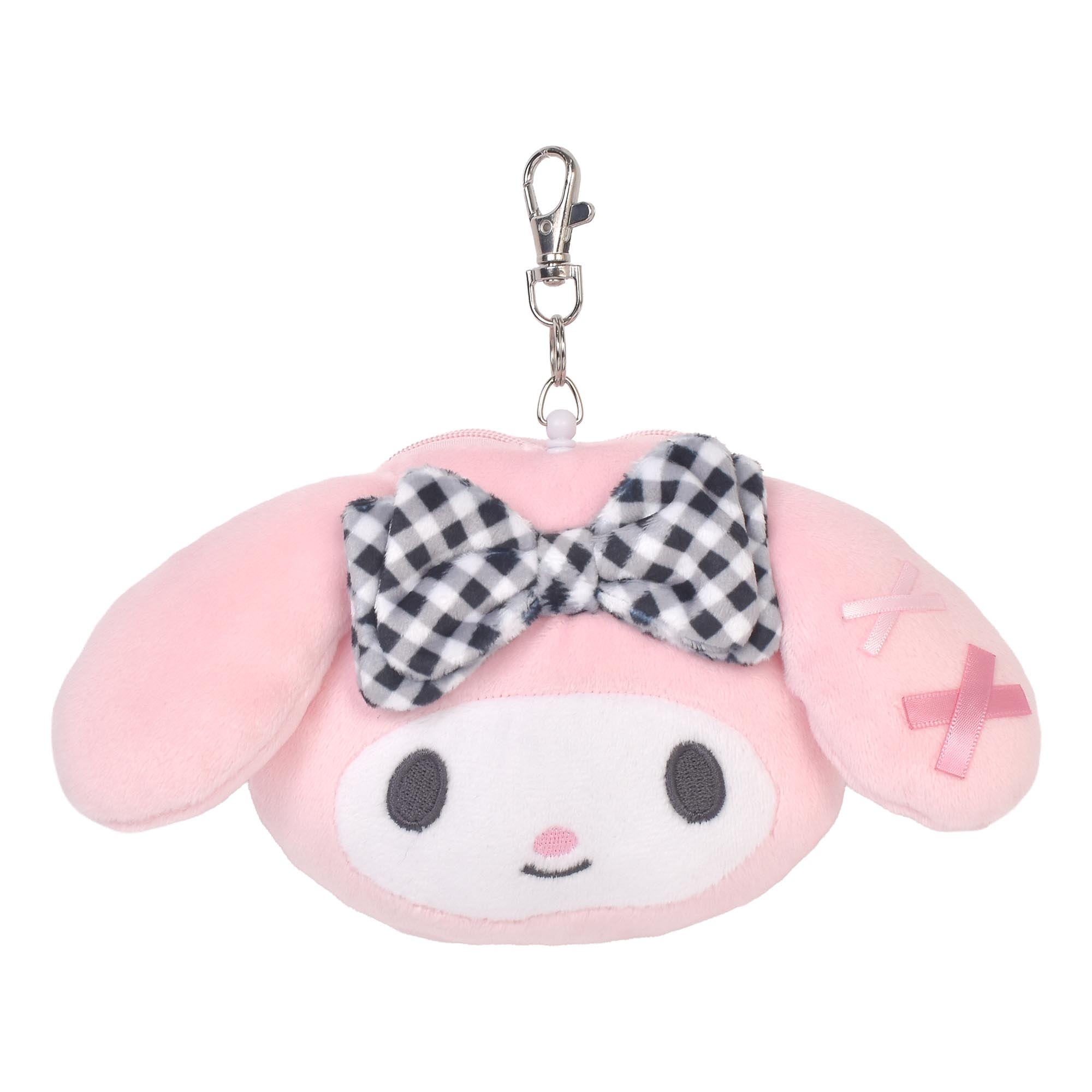 パスケース ぬいぐるみ サンリオ Sanrio キティちゃん ハローキティ マイメロディ クロミ フェイスパスケース リール付き 小銭入れ 定期入れ ICカード収納 小物入れ ミニポーチ カード入れ 窓付き バッグ 鞄 キーホルダー かわいい ブラック ピンク 女の子 誕生日 プレゼント