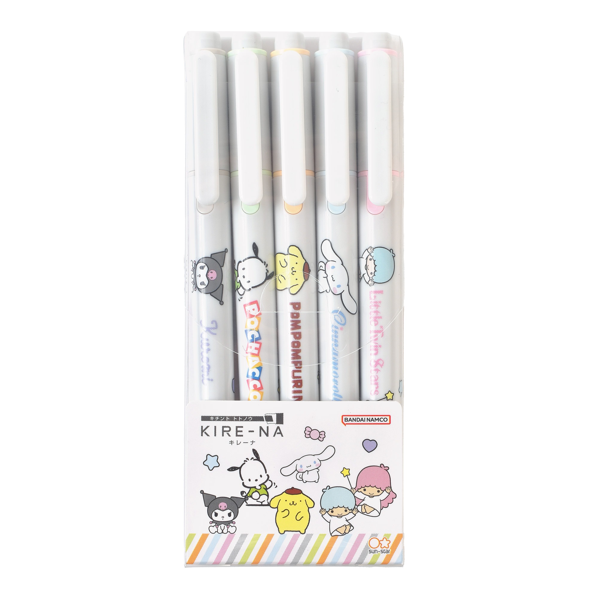 サンリオ 蛍光ペン キレーナ KIRE-NA パイロット PILOT かわいい おしゃれ 5本 5色 セット にじまない 水性 速乾 ラインマーカー ピンク 黄色 緑 淡い 女子 高校生 中学生 文房具 筆記具 ハローキティ ポムポムプリン シナモロール ポチャッコ クロミ マイメロディ キキララ